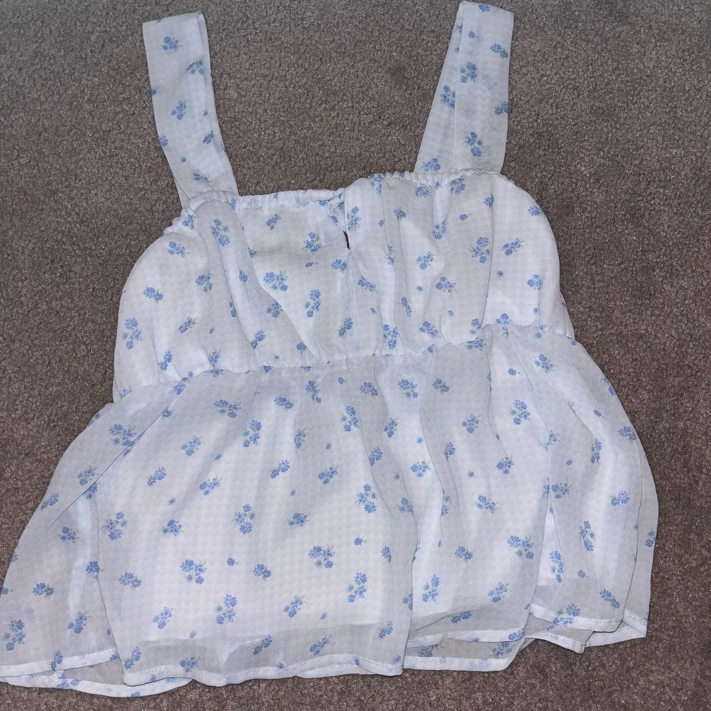 Floral Blue and White Women's Top